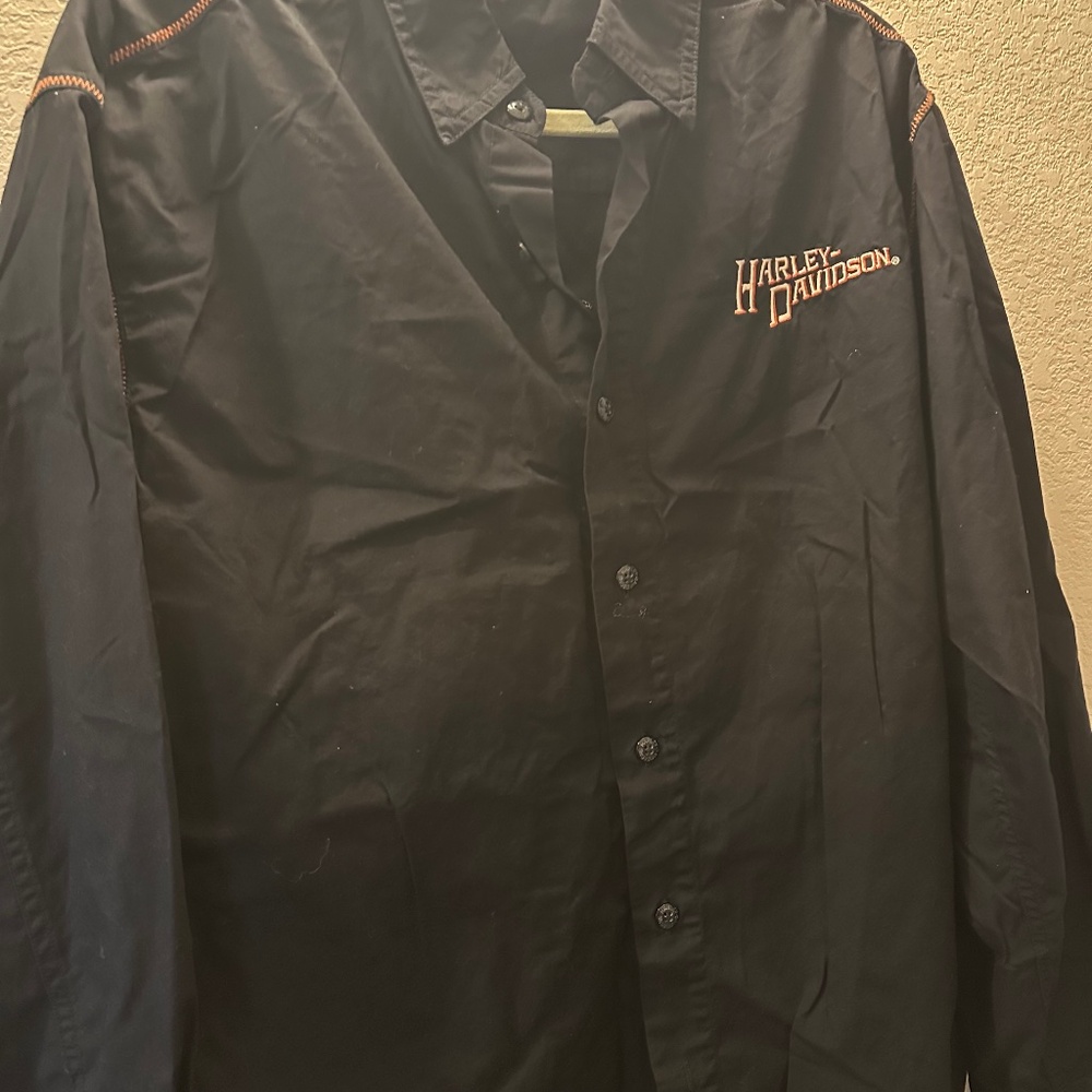 Harley Davidson Men's Long Sleeve Embroidered Black Shirt Size Large